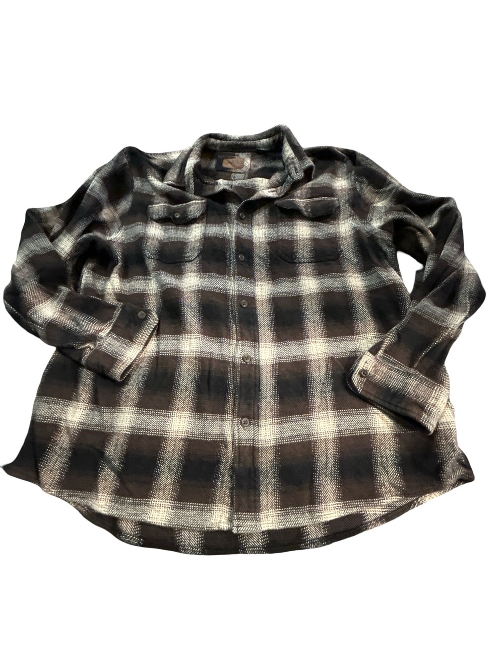 Orvis Heavyweight Flannel Cabincore Work Shirt XXL Black Cream Plaid Button Down